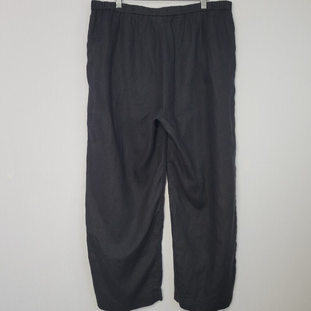 Eileen Fisher 100% Organic Linen Wide Leg Pull On Pants size L Black Minimalist - Picture 5 of 6
